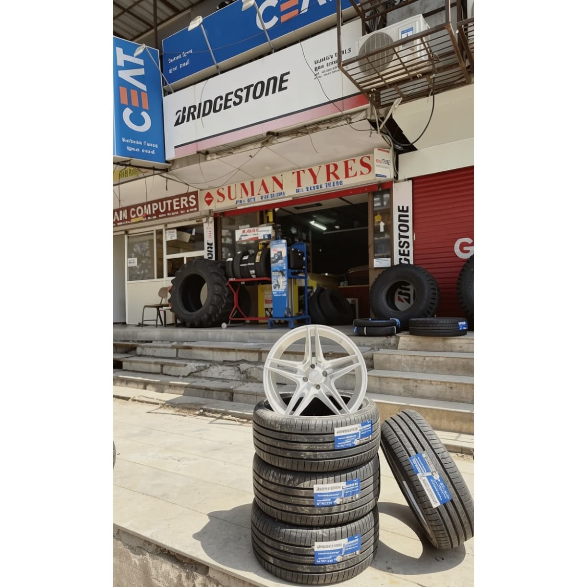 Car tyres, engine oil and battery services at Suman Tyres Gandhinagar